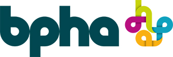 BPHA Logo - black, pink, green, blue, orange