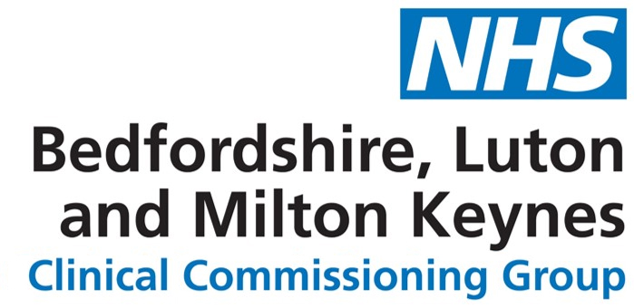 Bedfordshire CCG Logo - NHS - Blue, white and black
