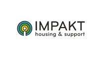 White, blue, green and yellow logo for IMPAKT Housing and Support
