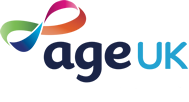 Age Uk logo, colours are blue, pink, green and orange