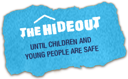 The Hideout logo - blue background with white and dark blue text