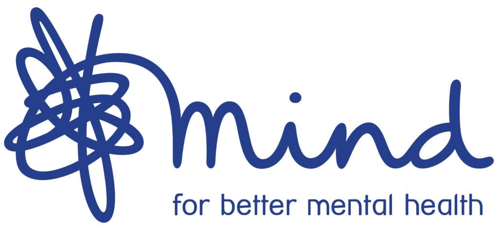 Mind logo - blue text and scribble image on a white background