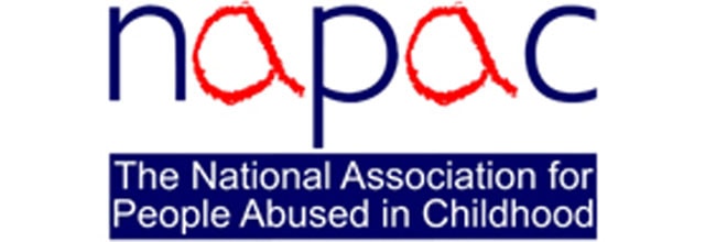 NAPAC logo - NAPAC in blue and red handwriting, with The National Association for People Abused in Childhood in white on a blue background underneath